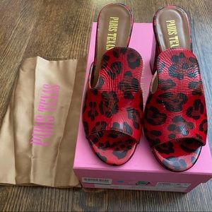Paris Texas Red Leather Print Mules 37